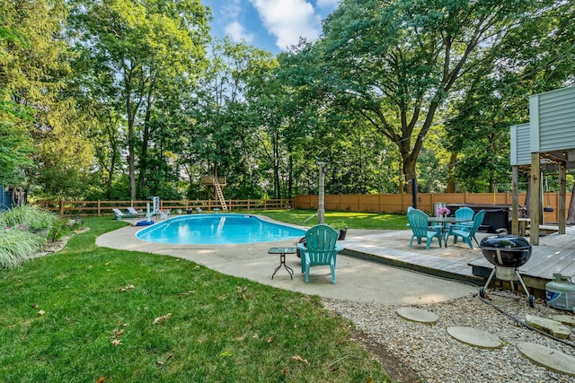 1318 Hickory Ridge Ln, Columbus, OH 43235 - view of pool with a fenced backyard, view of scattered trees, and a wooden deck