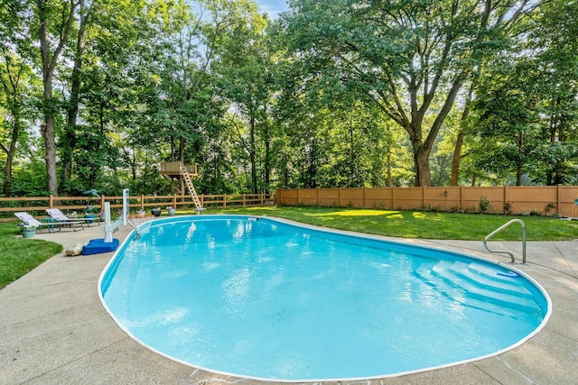 1318 Hickory Ridge Ln, Columbus, OH 43235 - view of swimming pool with a fenced backyard, view of scattered trees, and a patio