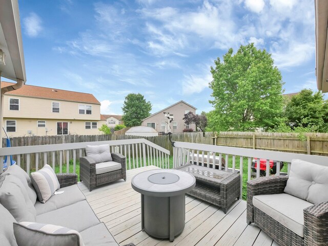 3136 Fabyan Dr, Reynoldsburg, OH 43068 - wooden terrace featuring an outdoor living space, a fenced backyard, and a residential view