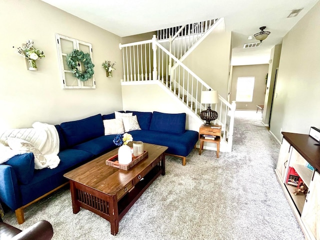 1171 Park Dr, Gahanna, OH 43230 - carpeted living area with stairs and baseboards