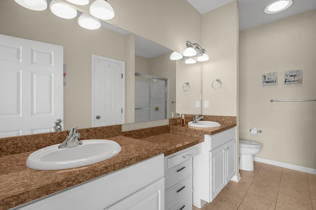 262 Alexander Lawrence Dr, Pickerington, OH 43147 - full bathroom with double vanity, a shower stall, and tile patterned floors