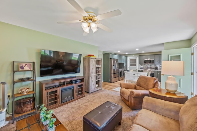 320 W Liberty St, Bucyrus, OH 44820 - living area with a ceiling fan, light wood finished floors, and recessed lighting