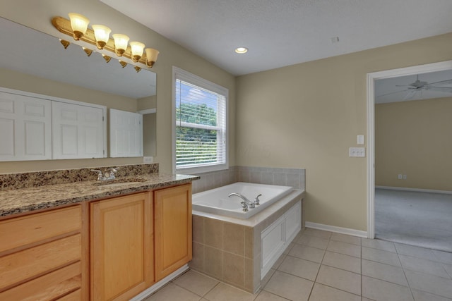 7511 Windsor Dr, Dublin, OH 43016 - full bath with vanity, tile patterned flooring, a bath, recessed lighting, and a ceiling fan
