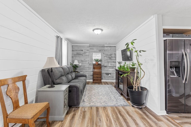115 Maple Ave, Utica, OH 43080 - living room featuring light wood-style floors, a textured ceiling, and a glass covered fireplace