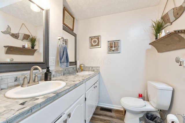 115 Maple Ave, Utica, OH 43080 - bathroom featuring double vanity, wood finished floors, and a textured ceiling