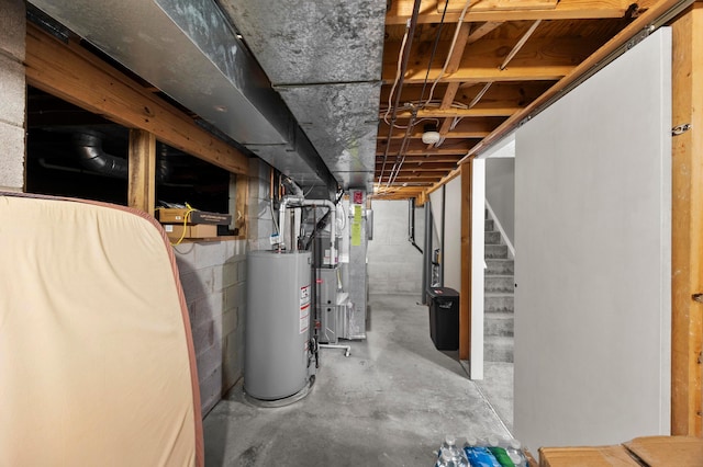 7838 Kiowa Way, Columbus, OH 43085 - unfinished basement with water heater and stairway