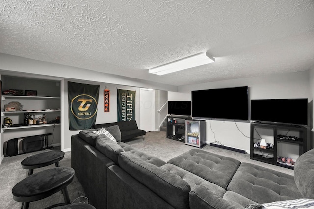 7838 Kiowa Way, Columbus, OH 43085 - living area featuring carpet, a textured ceiling, and stairway
