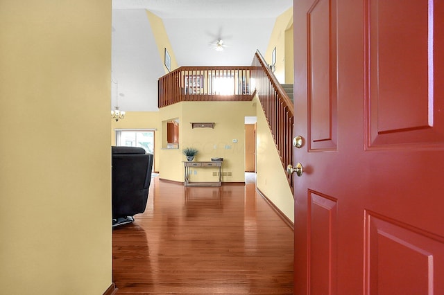 12961 Arabian Ct, Pickerington, OH 43147 - foyer featuring ceiling fan, wood finished floors, and stairs
