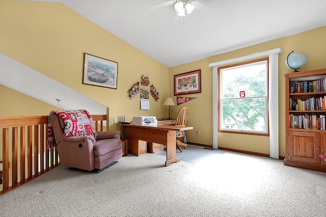 12961 Arabian Ct, Pickerington, OH 43147 - office with carpet flooring, ceiling fan, and lofted ceiling
