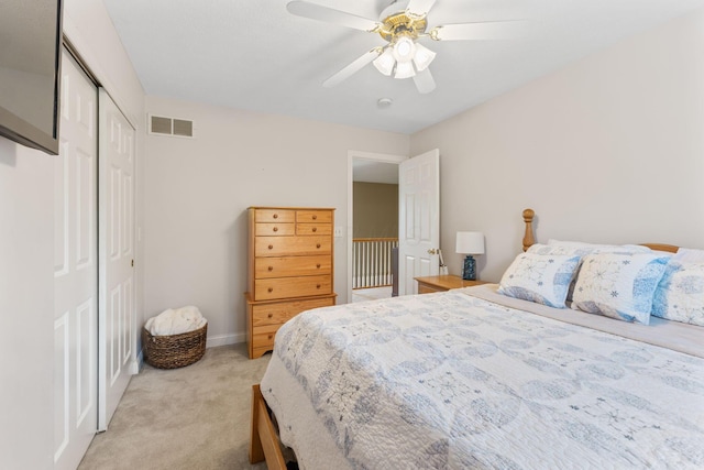 13191 Brandon Cir, Pickerington, OH 43147 - bedroom with light colored carpet, a closet, and ceiling fan