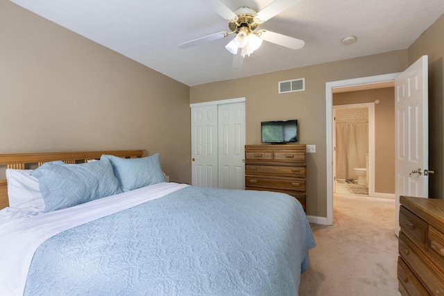 13191 Brandon Cir, Pickerington, OH 43147 - bedroom with light carpet, a closet, and ceiling fan