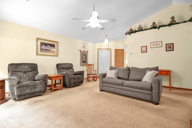 6817 Riding Trail Dr, Canal Winchester, OH 43110 - living room with lofted ceiling, light carpet, and a ceiling fan