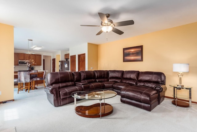 5630 Dorshire Dr, Galena, OH 43021 - living area with light colored carpet and ceiling fan