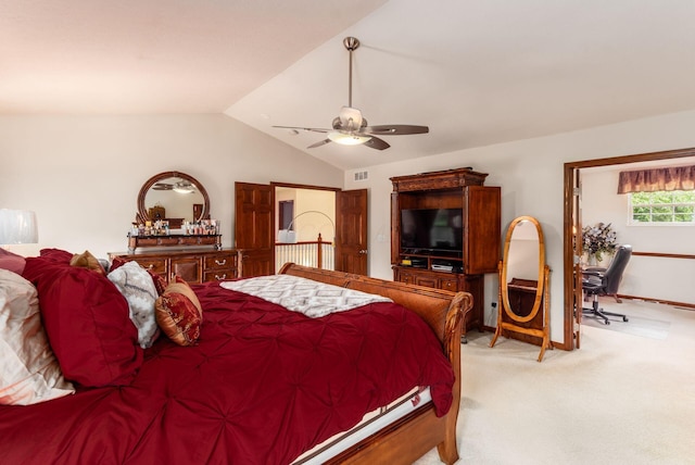 5630 Dorshire Dr, Galena, OH 43021 - bedroom with vaulted ceiling, light carpet, and ceiling fan