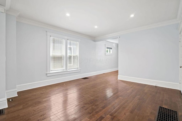 1382 S 5th St, Columbus, OH 43207 - unfurnished room with ornamental molding, hardwood / wood-style floors, and recessed lighting
