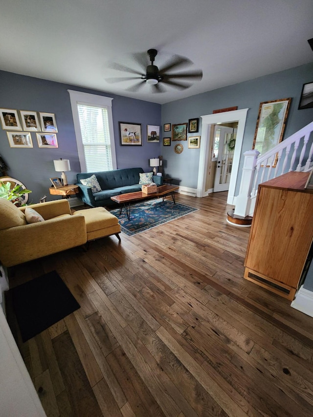 1183 N Columbus St, Lancaster, OH 43130 - living area featuring hardwood / wood-style floors, a ceiling fan, and stairway
