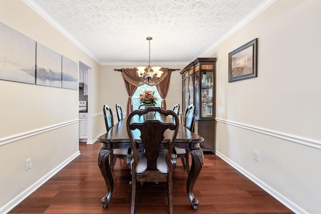 7672 Tullymore Dr, Dublin, OH 43016 - dining space with a chandelier, dark wood finished floors, a textured ceiling, and ornamental molding