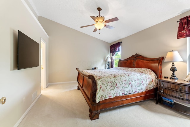 7672 Tullymore Dr, Dublin, OH 43016 - bedroom featuring light colored carpet, lofted ceiling, and ceiling fan