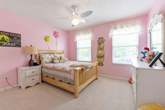7672 Tullymore Dr, Dublin, OH 43016 - bedroom with light colored carpet, a textured ceiling, and a ceiling fan
