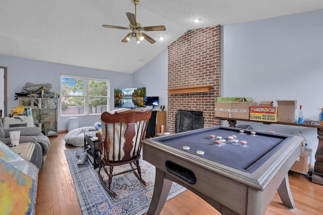 3490 Blendon Bend Way, Columbus, OH 43231 - rec room with ceiling fan, hardwood / wood-style flooring, lofted ceiling, and a fireplace