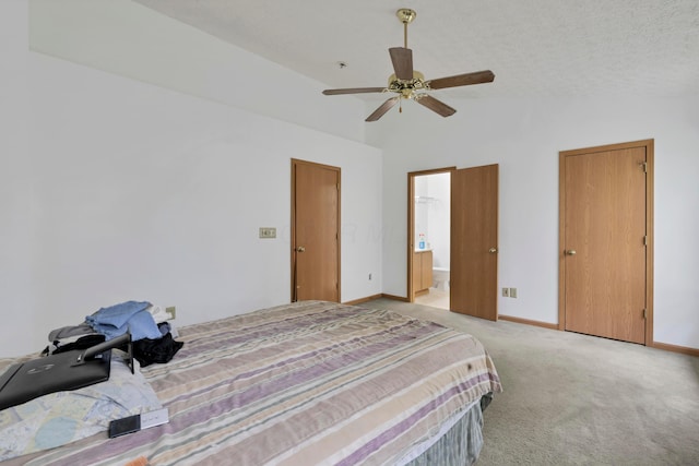 3490 Blendon Bend Way, Columbus, OH 43231 - bedroom featuring light carpet, vaulted ceiling, ceiling fan, and ensuite bathroom