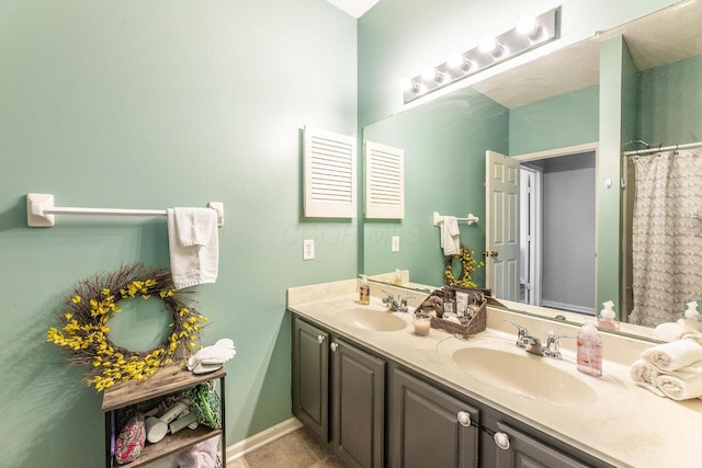 6028 Inishmore Ln, Dublin, OH 43017 - bathroom with double vanity and a shower with shower curtain