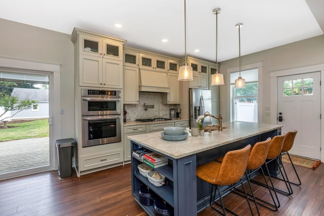 840 N Broad St, Lancaster, OH 43130 - kitchen featuring stainless steel appliances, healthy amount of natural light, open shelves, decorative backsplash, and recessed lighting