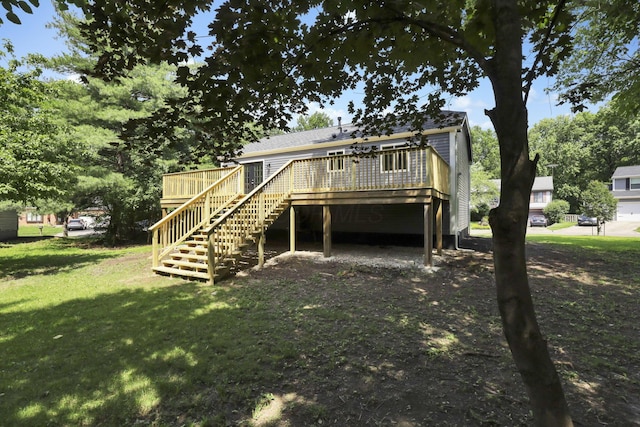 3751 Dolomite Dr, Columbus, OH 43230 - rear view of house featuring stairs, a wooden deck, and a lawn