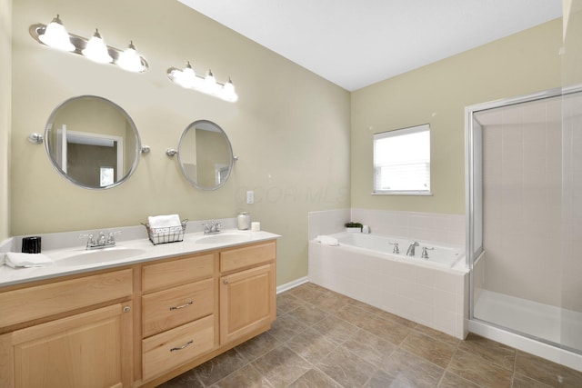 7931 Champaign Dr, Blacklick, OH 43004 - bathroom with a garden tub, double vanity, and tiled shower