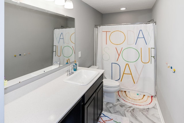9146 Pennington Way, Blacklick, OH 43004 - full bathroom with vanity, marble look tiles, and a shower with curtain