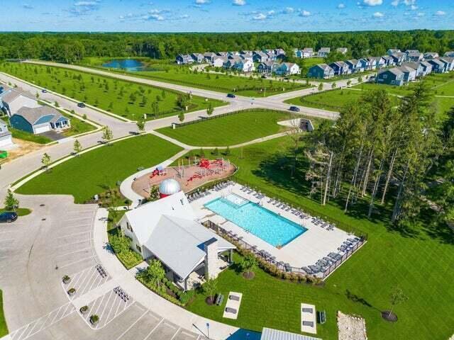 9146 Pennington Way, Blacklick, OH 43004 - drone / aerial view of a pool area and a nearby body of water