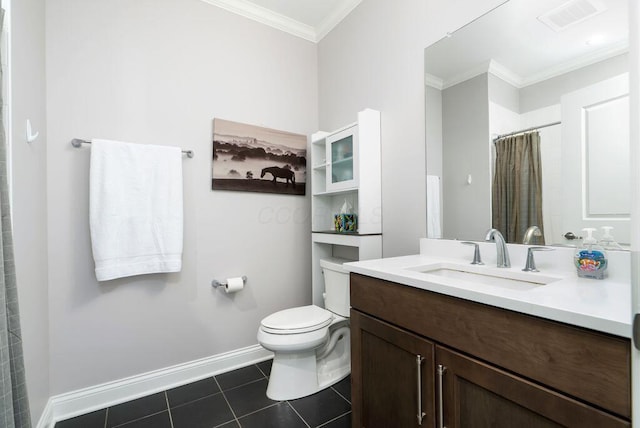225 John H Mcconnell Blvd Unit 605, Columbus, OH 43215 - bathroom featuring vanity, crown molding, tile patterned flooring, and a shower with shower curtain