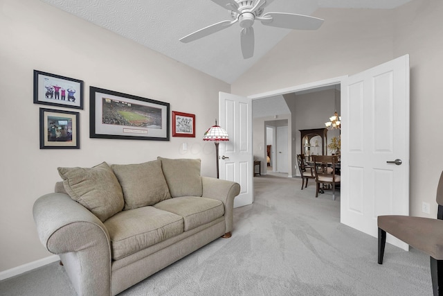 4188 Stoneworks Pl, New Albany, OH 43054 - living room featuring light carpet, ceiling fan, and high vaulted ceiling