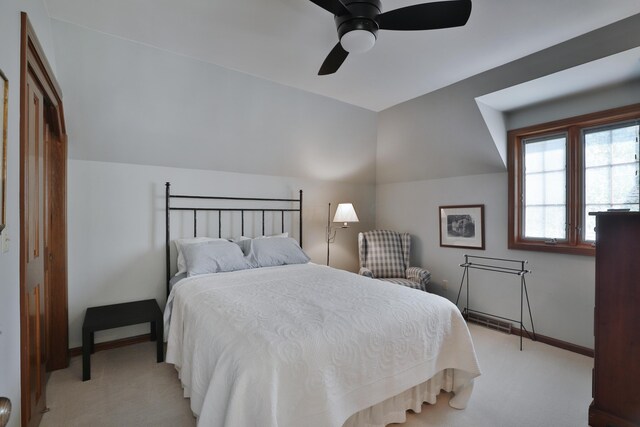 5720 Loch Maree Ct, Dublin, OH 43017 - bedroom featuring light carpet, vaulted ceiling, and ceiling fan