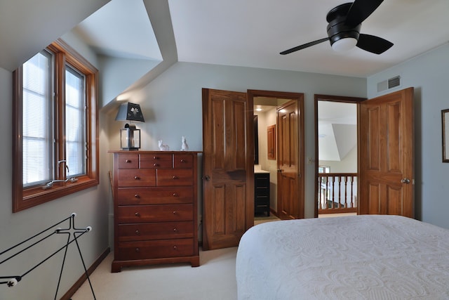 5720 Loch Maree Ct, Dublin, OH 43017 - bedroom with light colored carpet, multiple windows, a ceiling fan, and connected bathroom