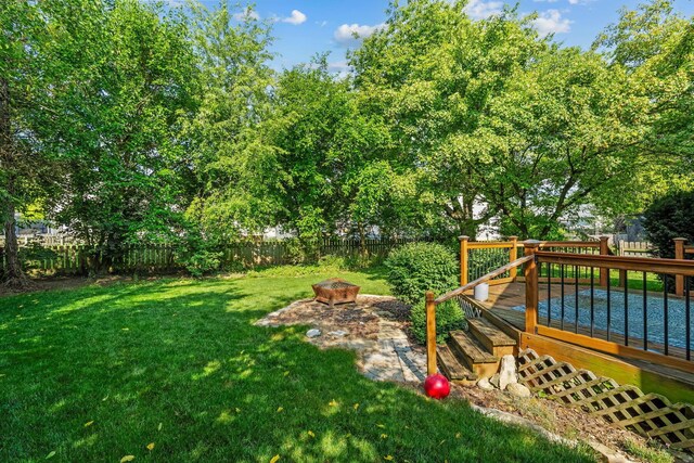 4905 Mckenna Ct, Columbus, OH 43221 - fenced backyard featuring a fire pit and a deck
