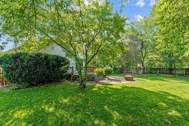 4905 Mckenna Ct, Columbus, OH 43221 - fenced backyard with a wooden deck and an outdoor fire pit