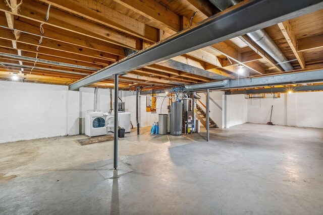 4905 Mckenna Ct, Columbus, OH 43221 - unfinished below grade area with washer and dryer, gas water heater, and stairway