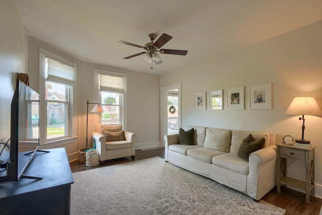 162 Watt St, Circleville, OH 43113 - living area featuring ceiling fan and wood finished floors