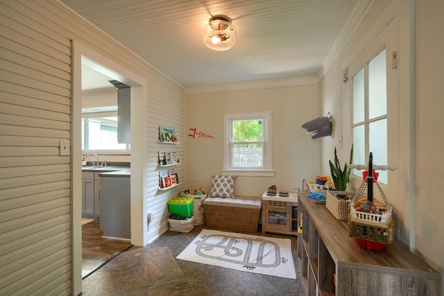 162 Watt St, Circleville, OH 43113 - doorway to outside with stone finish floors and crown molding