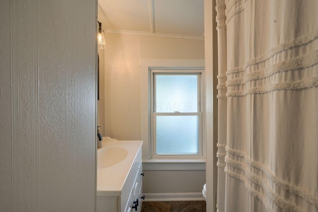 162 Watt St, Circleville, OH 43113 - full bathroom with vanity, crown molding, and healthy amount of natural light