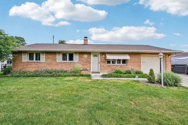 902 Brentford Dr, Columbus, OH 43220 - ranch-style house featuring an attached garage, brick siding, a chimney, and a front yard