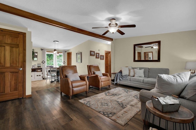 4619 Spring Hill Rd, Heath, OH 43056 - living room with ceiling fan, beam ceiling, and dark wood finished floors