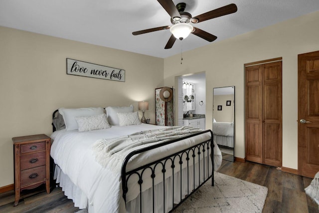 4619 Spring Hill Rd, Heath, OH 43056 - bedroom featuring dark wood finished floors, ensuite bathroom, and ceiling fan