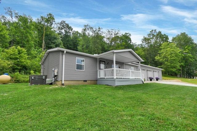 4619 Spring Hill Rd, Heath, OH 43056 - manufactured / mobile home with a front lawn, covered porch, crawl space, a garage, and driveway