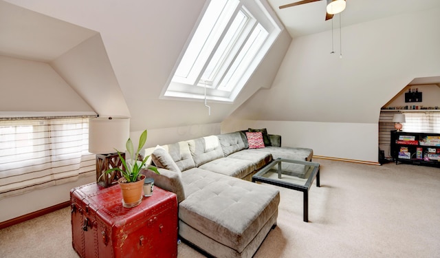 1447 Fair Ave, Columbus, OH 43205 - living room with carpet, plenty of natural light, lofted ceiling, and ceiling fan