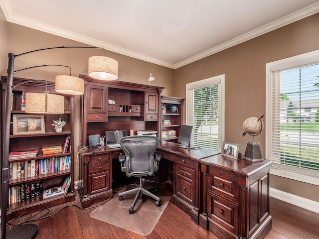 7635 Overland Trl, Delaware, OH 43015 - office space featuring plenty of natural light, dark wood-type flooring, and ornamental molding