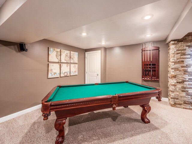7635 Overland Trl, Delaware, OH 43015 - rec room featuring carpet floors, billiards table, and recessed lighting