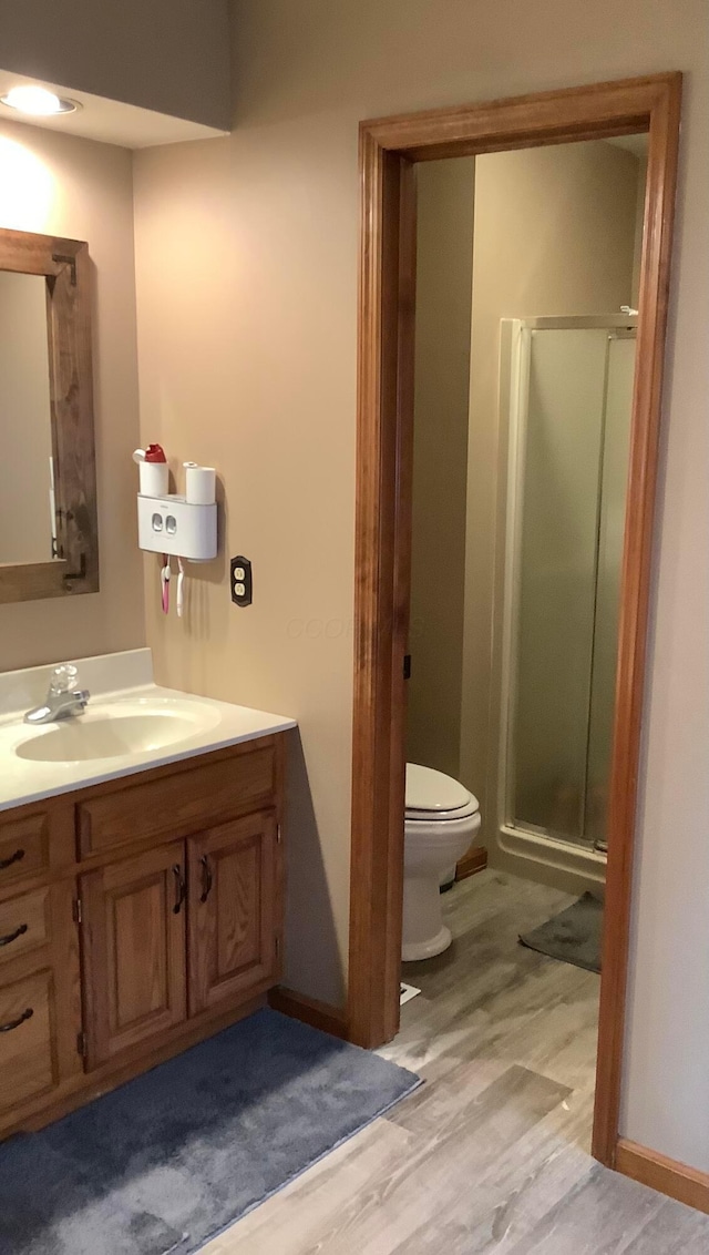 374 Chatham Rd, Circleville, OH 43113 - full bathroom featuring wood finished floors, vanity, and a shower stall