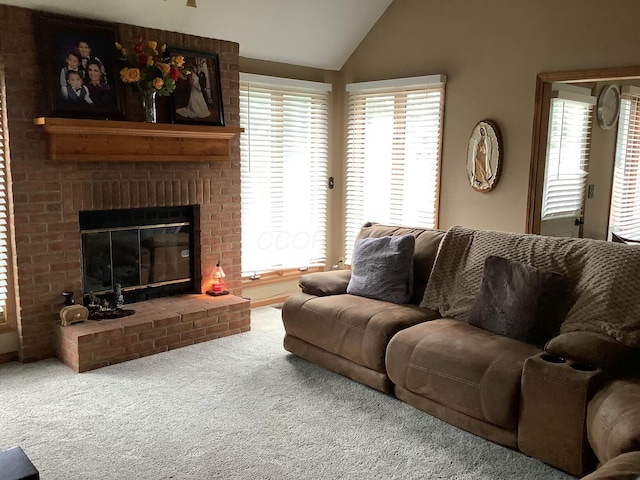 374 Chatham Rd, Circleville, OH 43113 - carpeted living area featuring vaulted ceiling and a fireplace